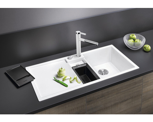 Blanco COLLECTIS 6 S spoelbak, 1000 x 510 mm, zwart, 525866, 1 bak, bak rechts, met bijzetbak en afdruiprek