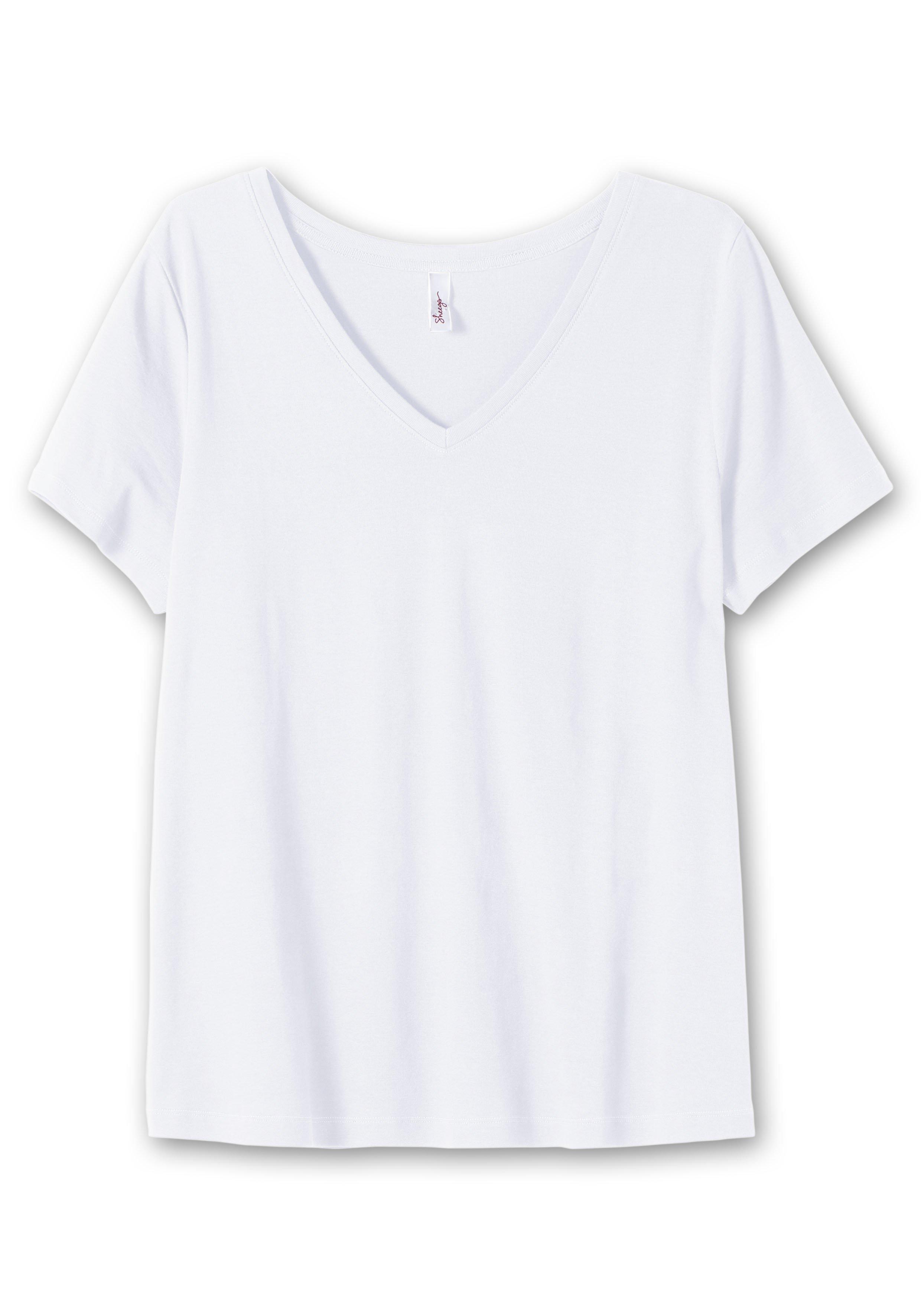 T-Shirt mit V-Ausschnitt, in Rippqualität
