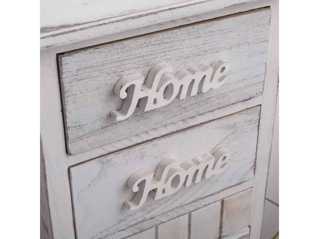Meuble D'appoint Chevet 1 Port 2 Tiroirs Blanc Shabby 84x37x30