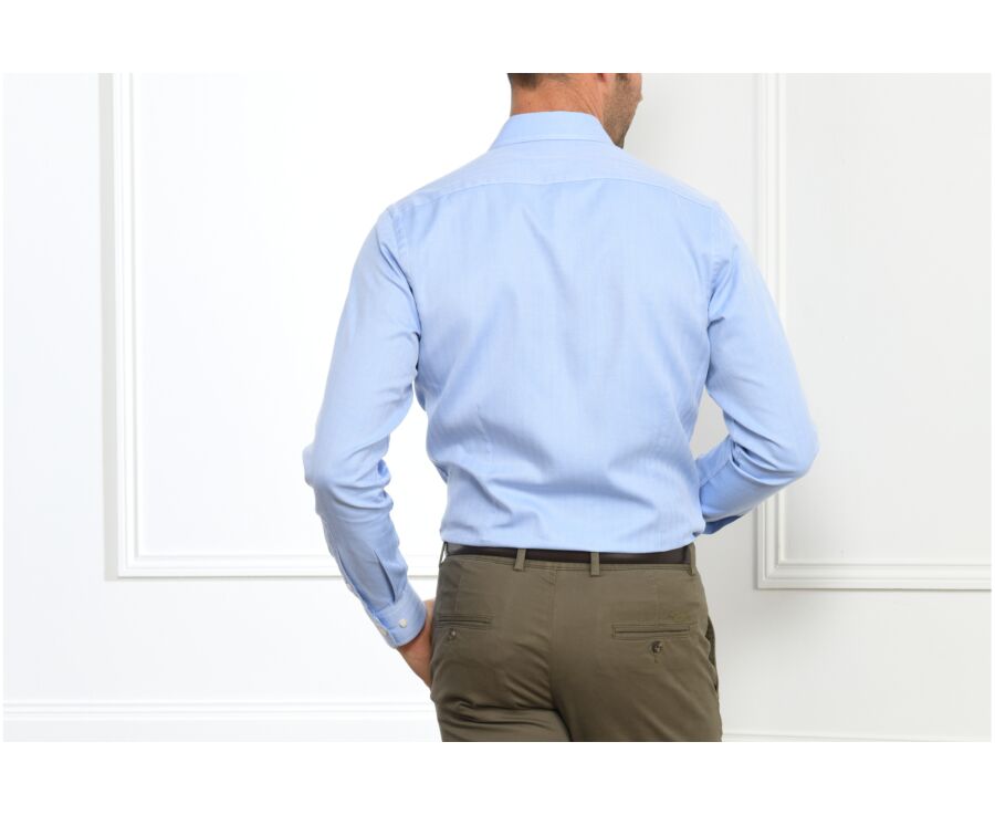 Chemise bleue twill chevrons - Col italien - LUIGI