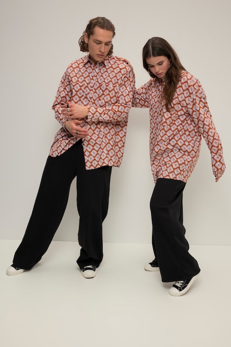 Oversized-Hemd, Allover-Print, Hemdkragen, Langarm, Unisex