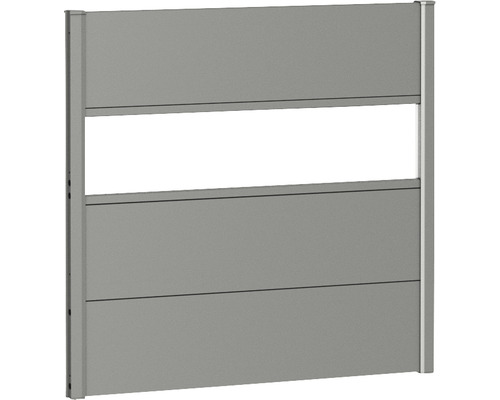 Aluminium schuttingpaneel Biohort met glasinzet 100 x 90 cm kwartsgrijs metallic