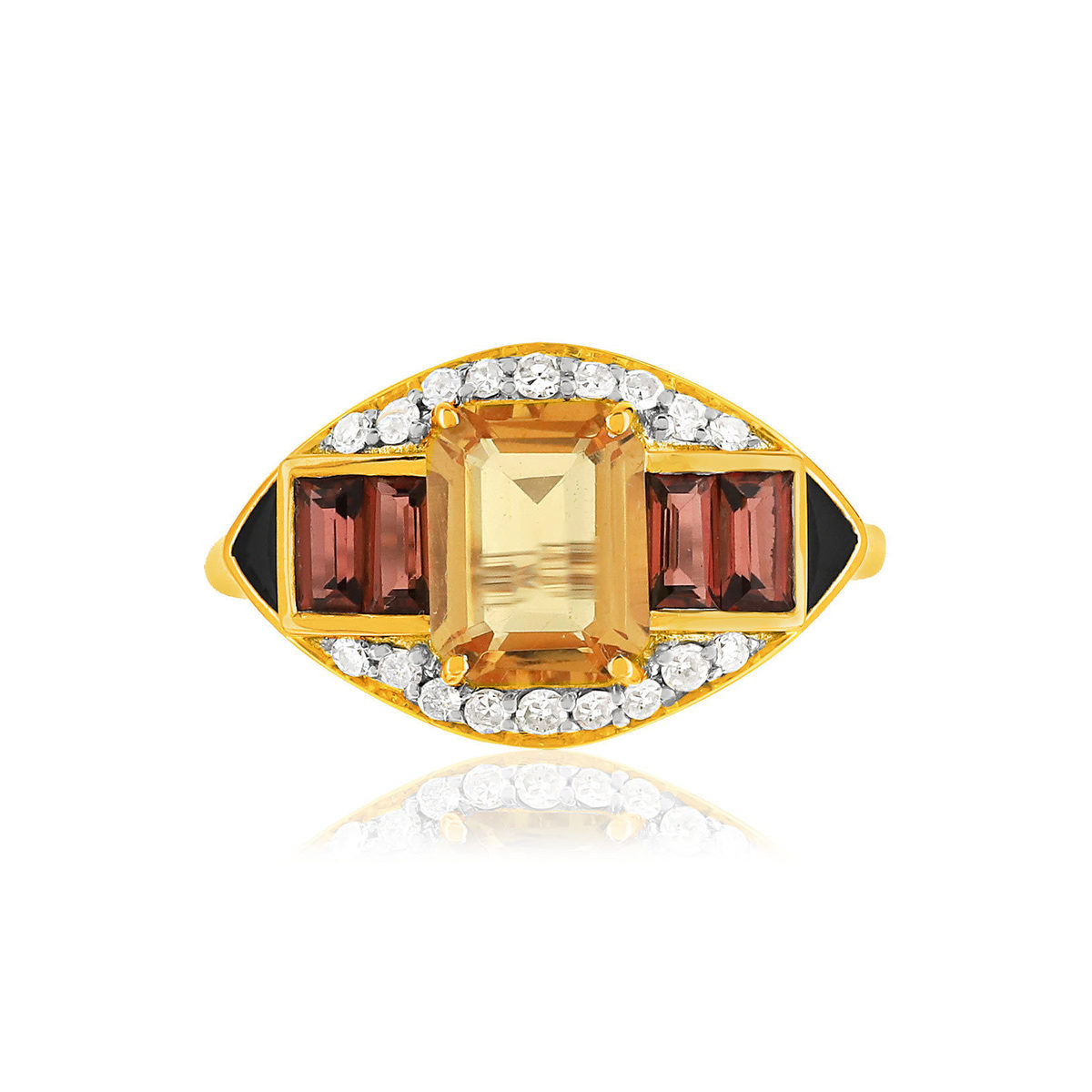 Bague or 375 2 tons pierres fines, diamants et laque