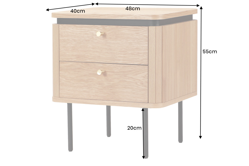 Moderner Nachttisch ATELIER 55cm Eiche Beistelltisch mit Schubladen