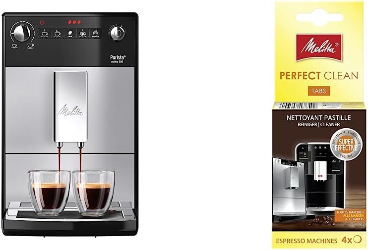 Melitta, Purista, Argent, F230-101 Machine à Café et Expresso 1L Automatique avec Broyeur à Grains, Compacte, Silencieuse