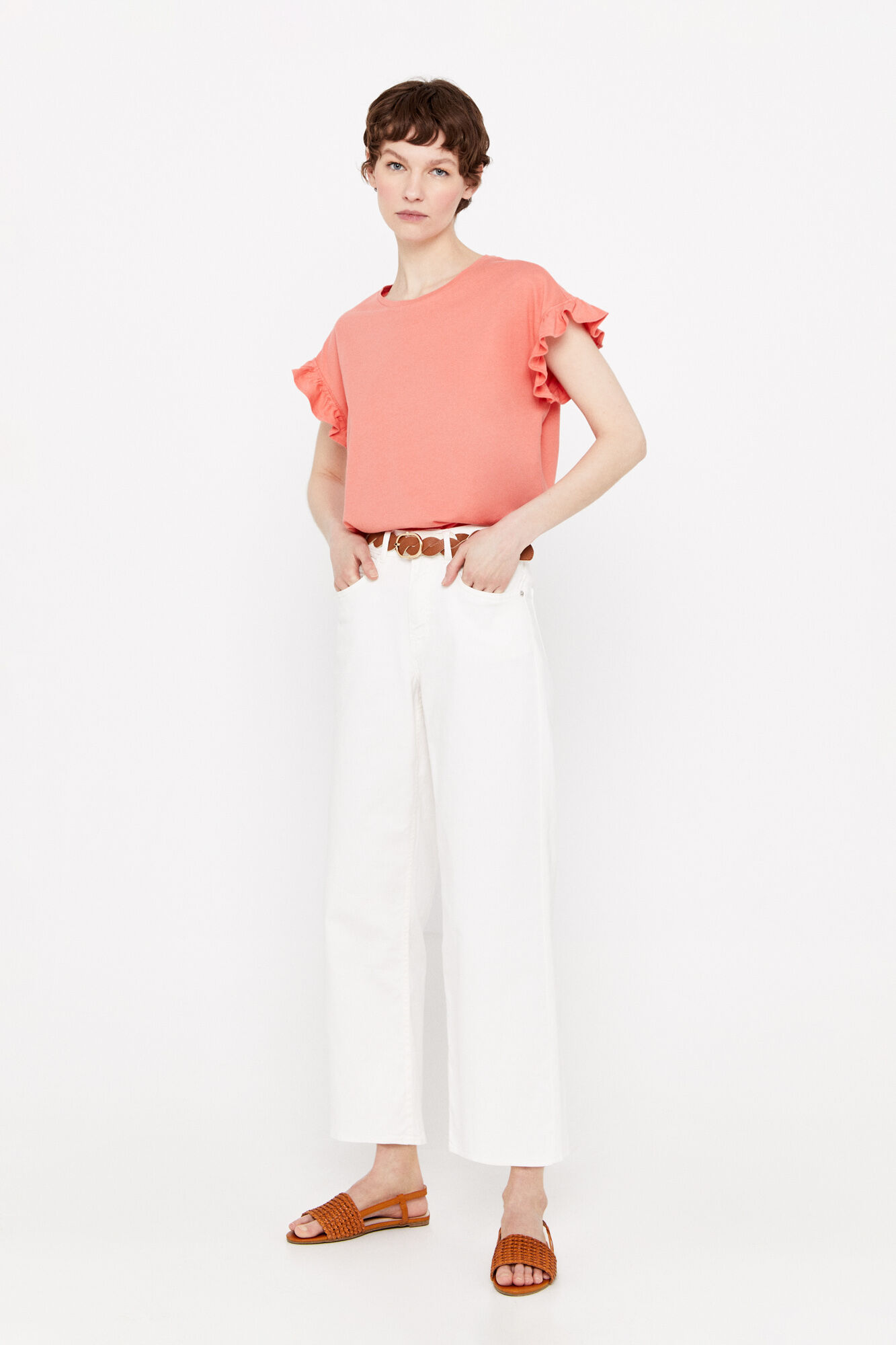 Camiseta com babados - Coral