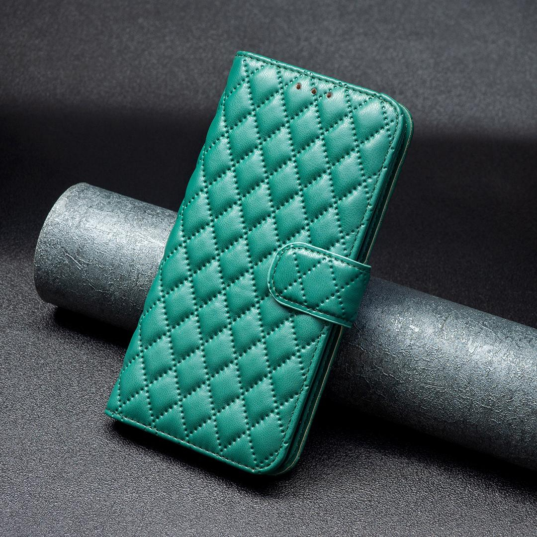 iPhone 14 Pro Max Leder Tasche Flip Cover Steppmuster - Türkis