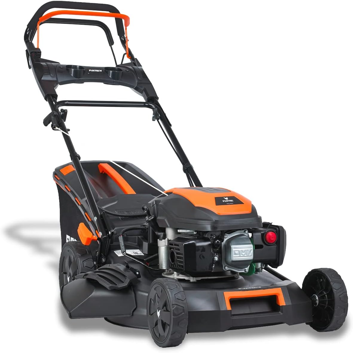 FUXTEC 4in1 Benzin Rasenmäher FX-RM5170eS mit E-Start, Gartenmäher inkl. Seitenauswurf-Funktion, 51 cm Schnittbreite, 4-Takt mit Hinterradantrieb, kugelgelagerte Big Wheel Räder, 60L Grasfangkorb