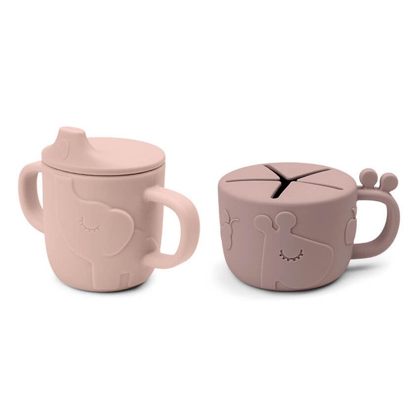 Lot de 2 tasses en silicone Deer friends - Rose - Ecru