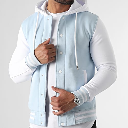 Veste Teddy A Capuche 2396 Bleu Ciel Blanc