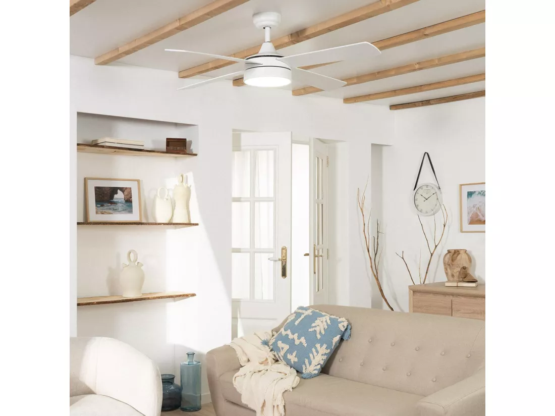 Ventilateur de Plafond Silencieux Timor Blanc 132cm Moteur DC Blanc