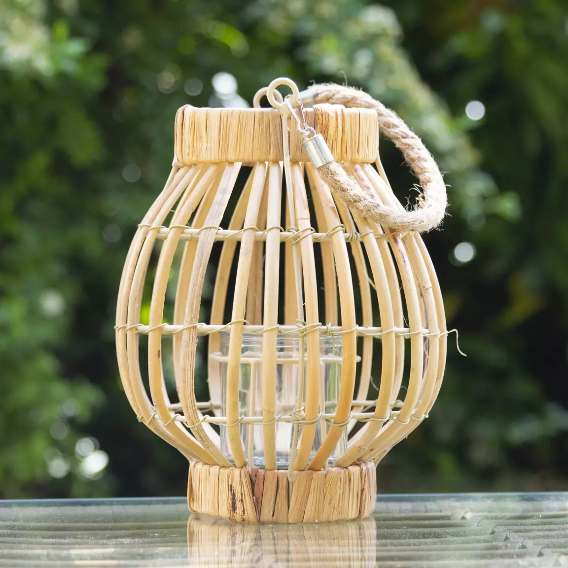 Lanterne en rotin fait main (H24 cm) Barbade Beige naturel