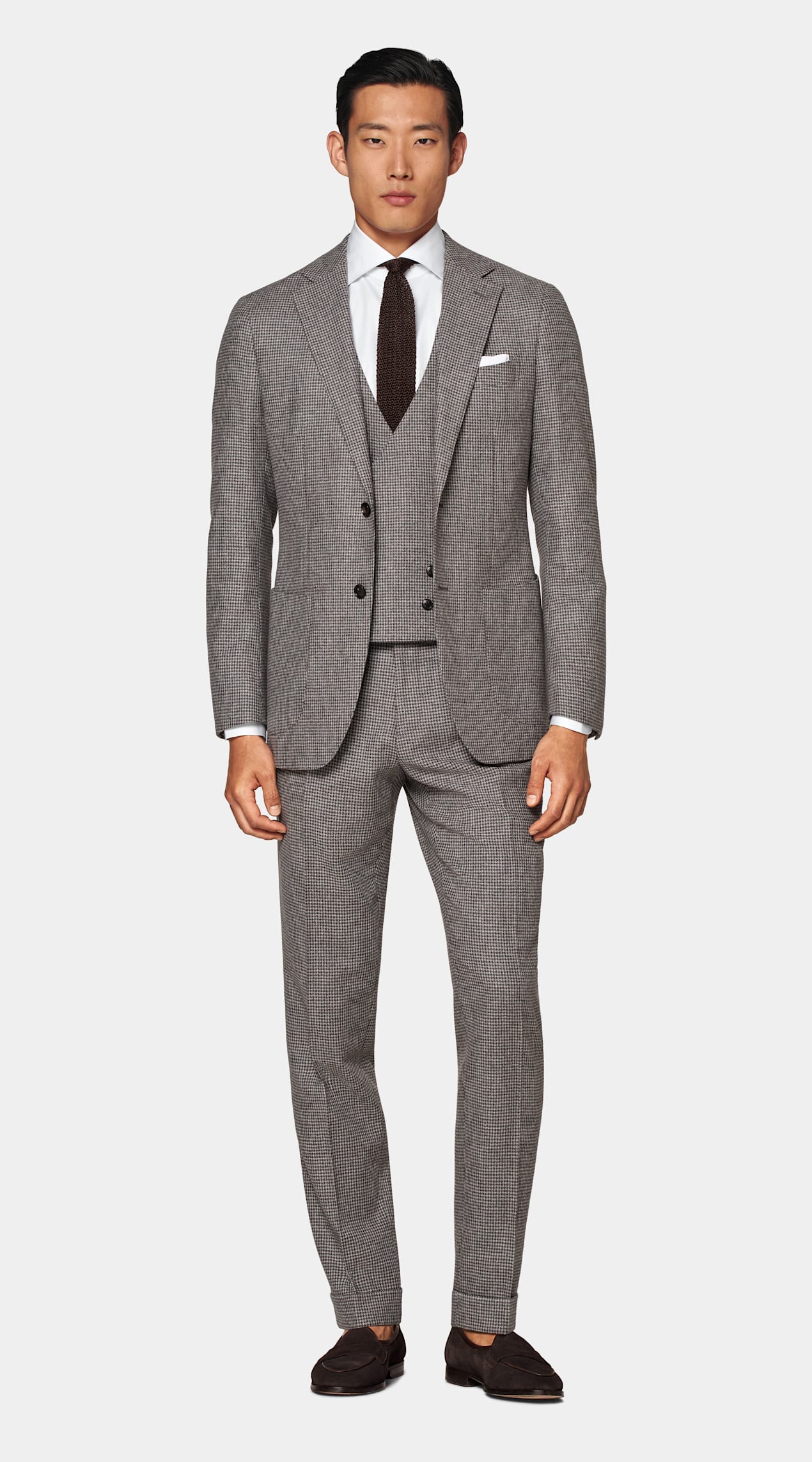 Costume trois pièces Havana coupe Tailored taupe pied-de-poule