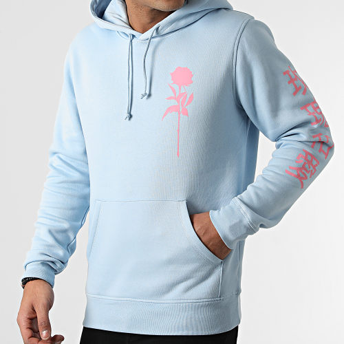 Sweat Capuche Oriental Mono Bleu Ciel Rose