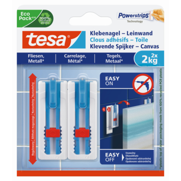 Tesa klevende spijker canvas voor tegels en metaal verstelbaar wit 2 kg 2 stuks
