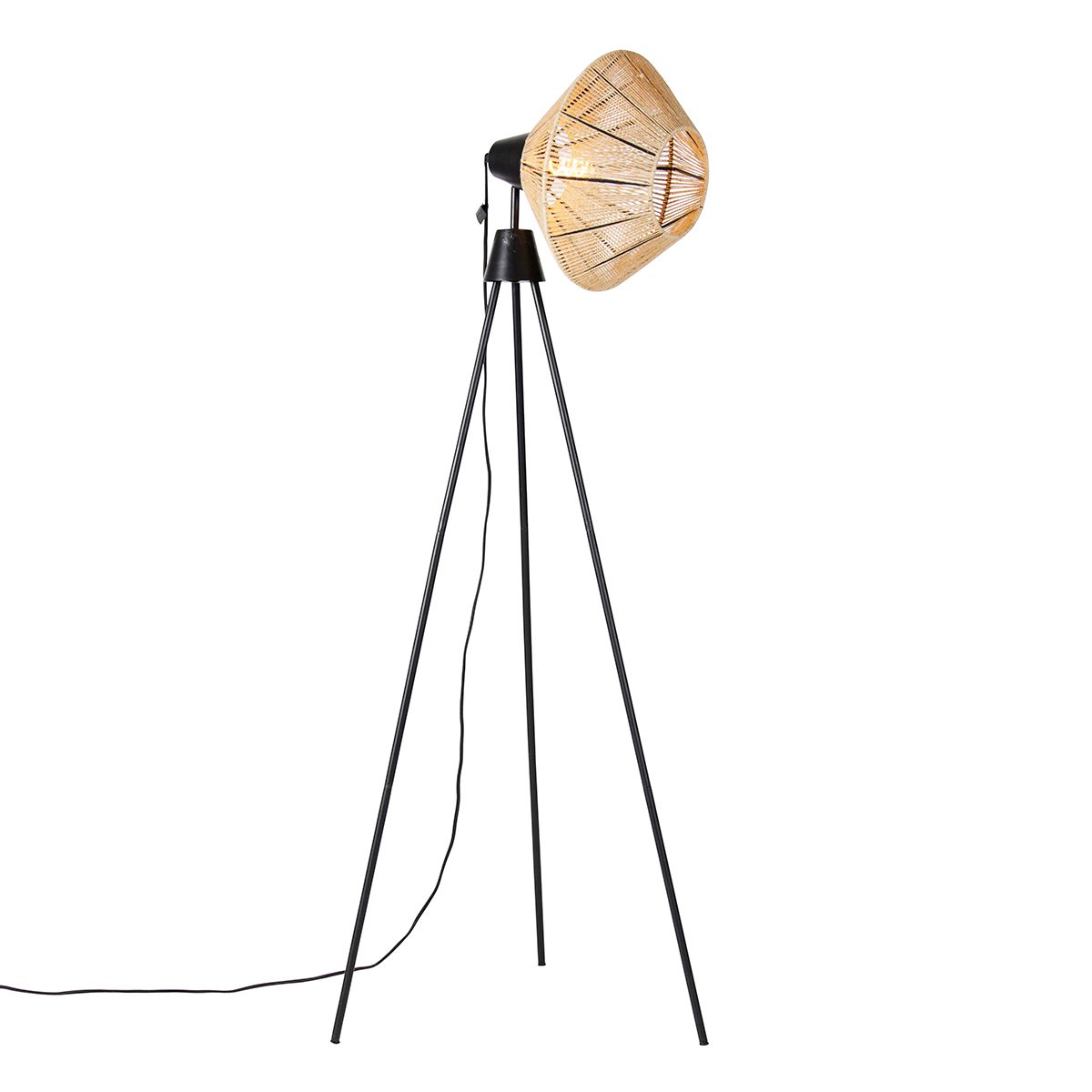 Landelijke vloerlamp tripod touw - Jenthe