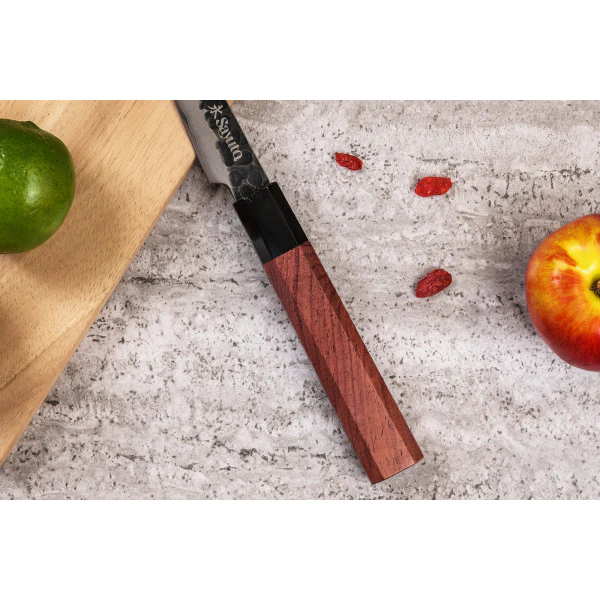 Couteau Sayuto Sequoia San Mai modèle office 9cm brute de forge Sayuto
