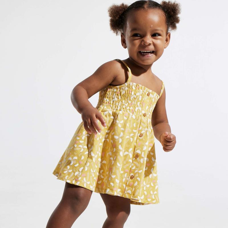 Robe à smocks palmiers jaune bébé fille Jaune