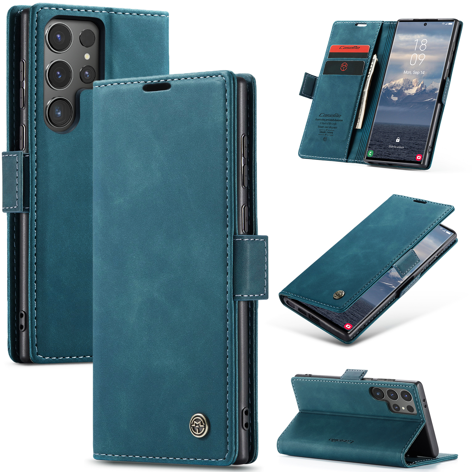 Samsung Galaxy S25 Ultra Leder Tasche Flip Wallet Etui mit Kartenfächern - Blaugrün