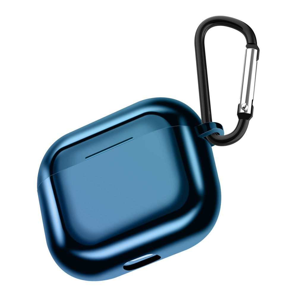 AirPods (3. Generation) Gummi Schutzhülle Abdeckung mit Karabinerhaken Metallic Look - Blau