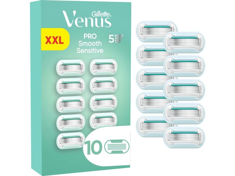 Gillette Venus Rasierklingen Pro Smooth Sensitive 10 Stück Ersatzklingen für Damen mit wiederverwendbarem Metallgriff und Duschhalterung