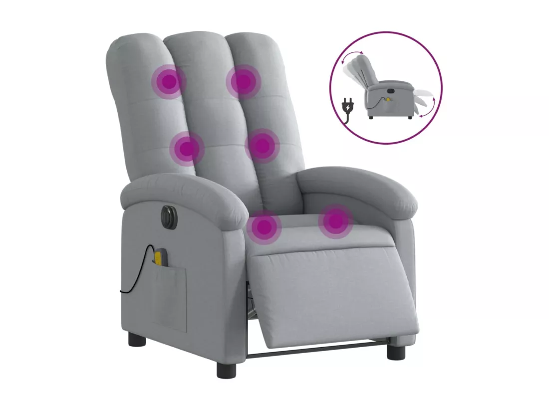 Fauteuil massant inclinable électrique gris clair tissu