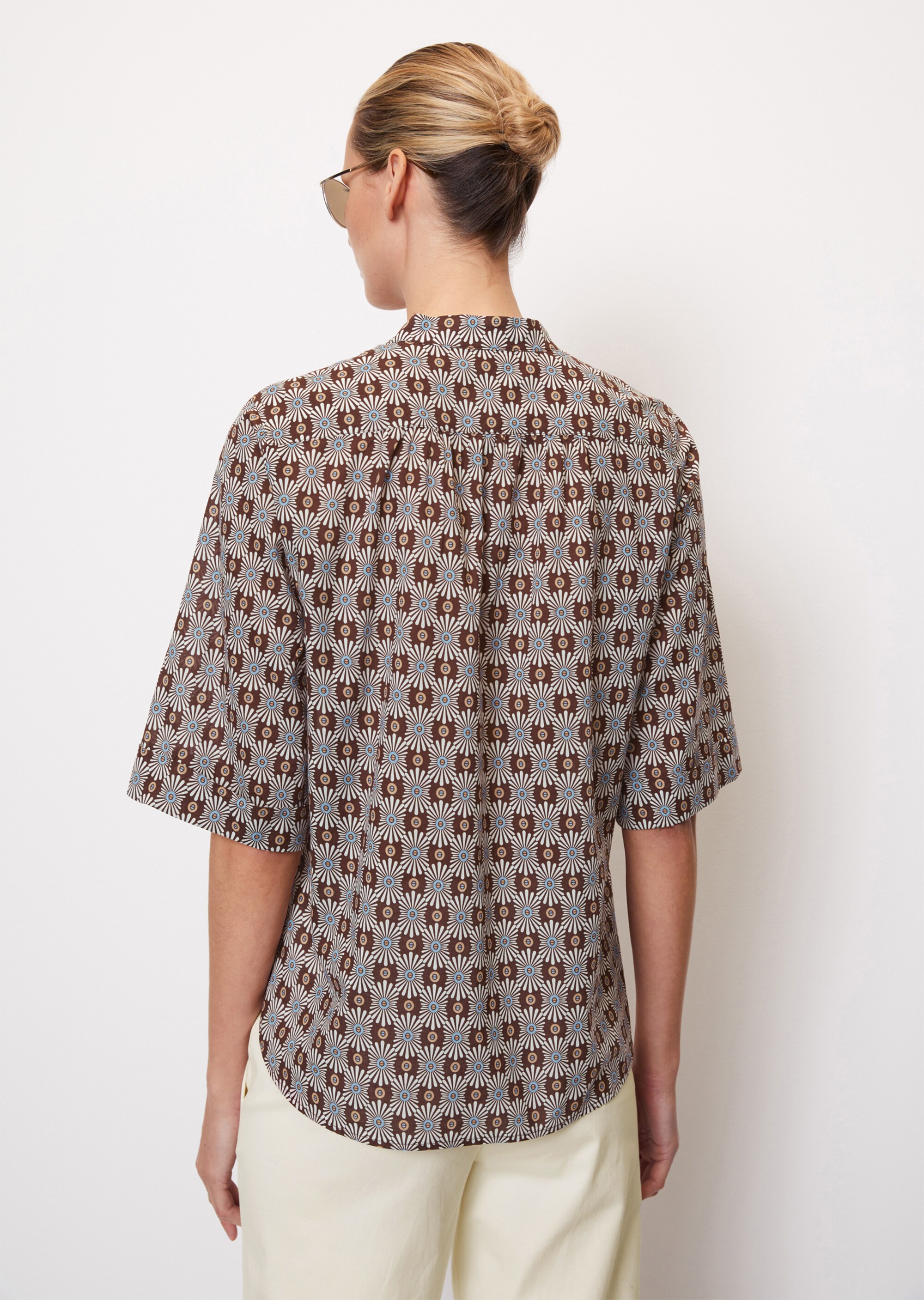 Gemusterte Tunika-Bluse regular aus leichtem Baumwolle-Voile