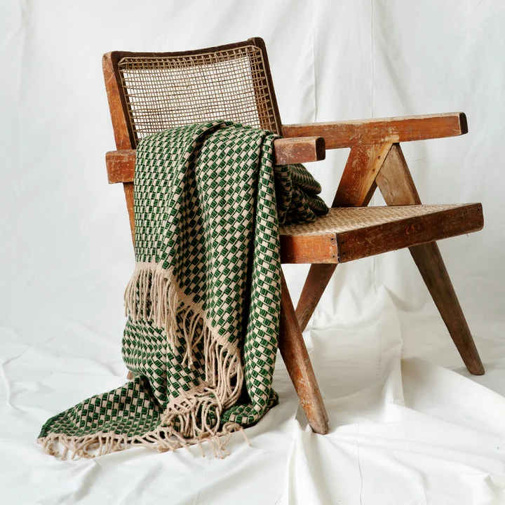 Røros Tweed - Isak Wolldecke, 150 x 210 cm, grün / beige