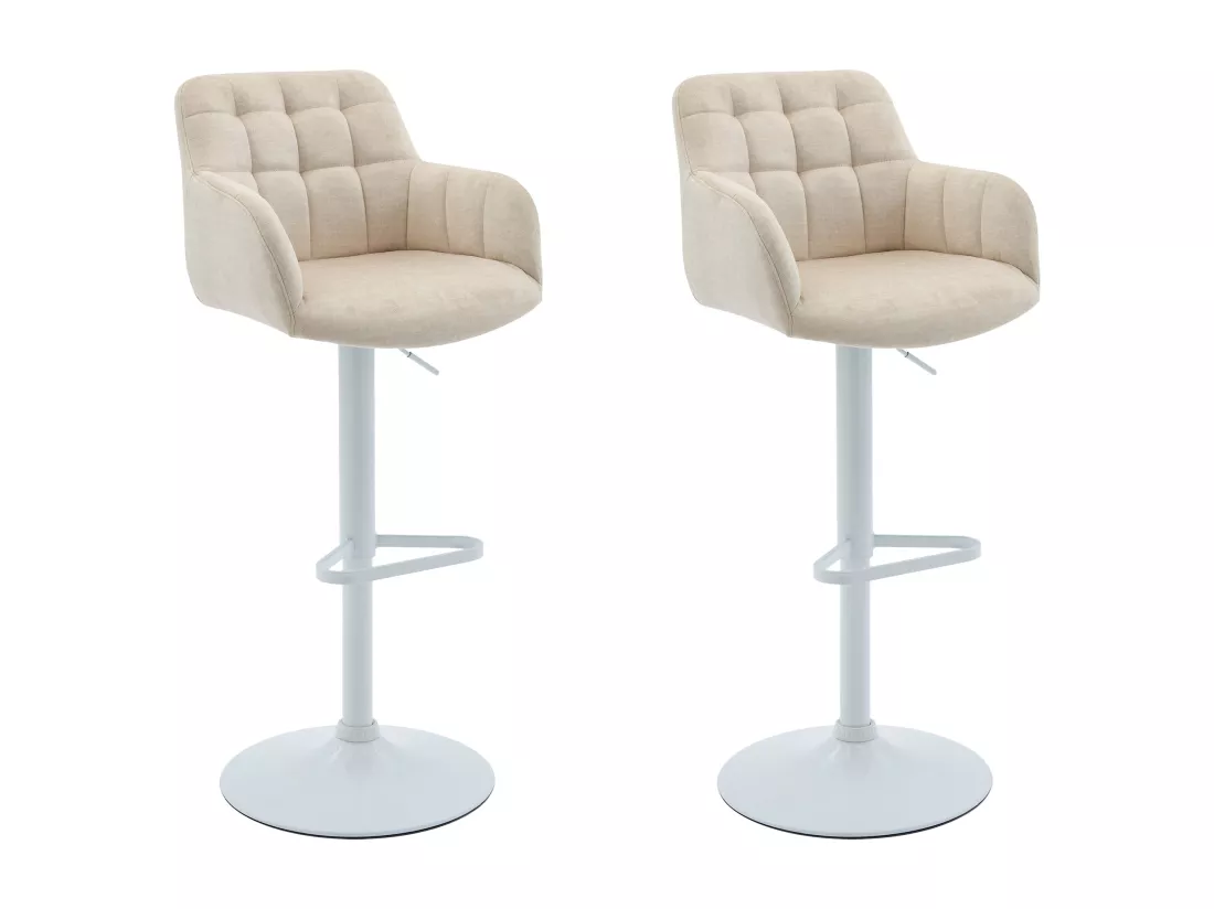 Lot de 2 tabourets de bar en velours et métal blanc - Hauteur réglable - Crème - PEGA de Pascal MORABITO