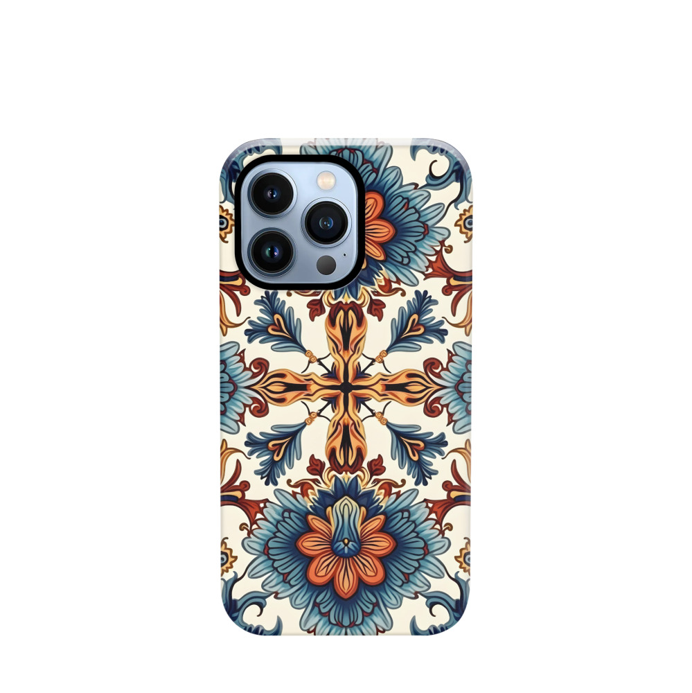 iPhone 13 Pro Hybrid (Kunststoff / Gummi) Hülle Majolika Blütenzauber - Braun