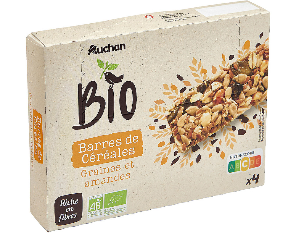 BARRA AUCHAN BIO SEMENTES E AMÊNDOAS 100G 4X25G