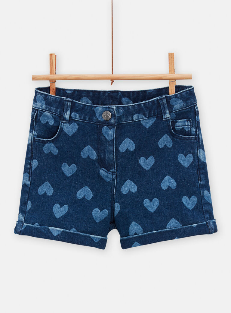 Short en jean brut imprimé cœur pour fille