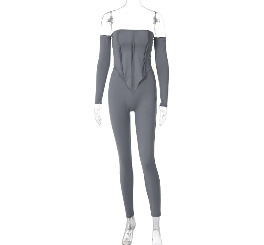 Ragom - Set: Lange mouwen off-shoulder effen asymmetrische slim fit top + legging