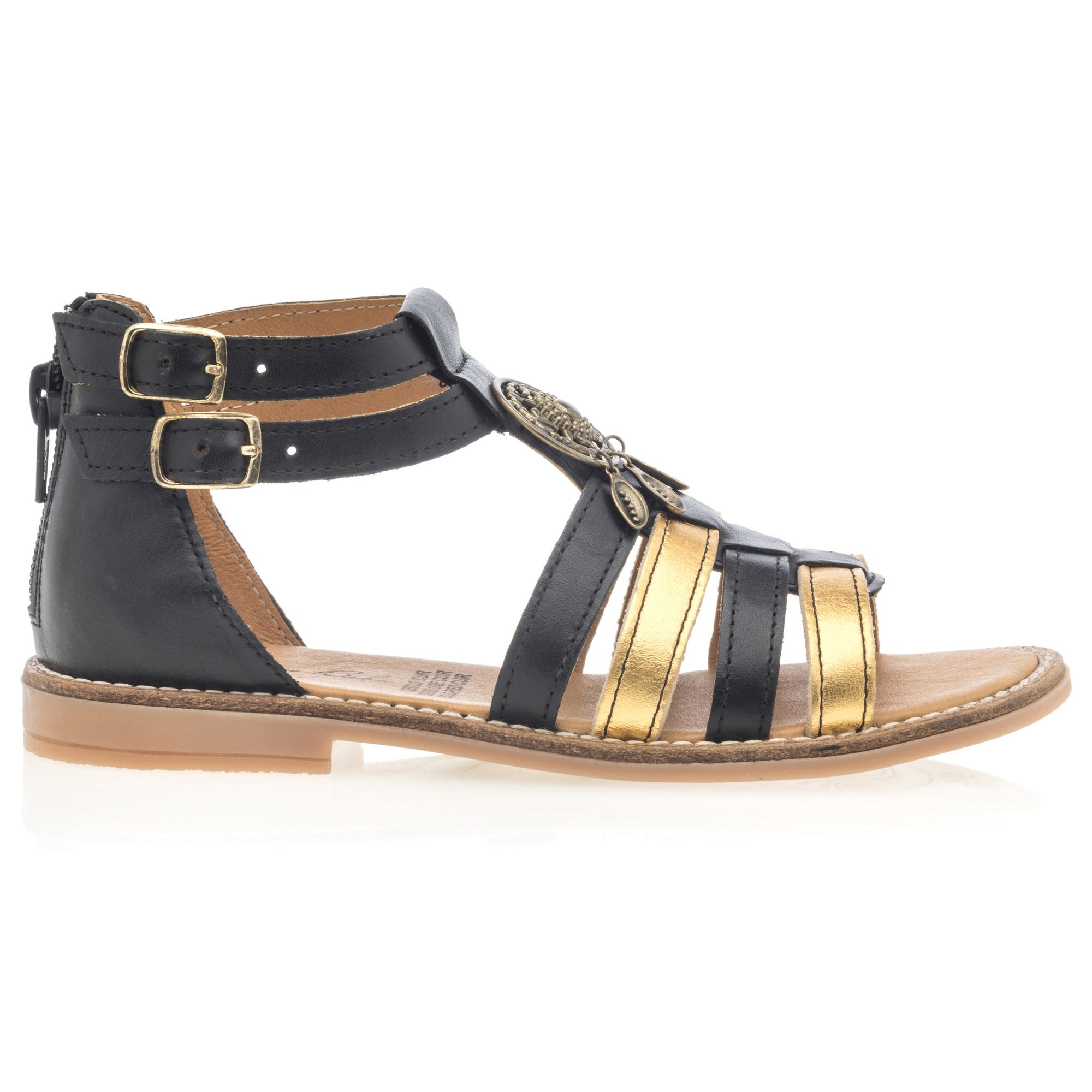 Nu-pieds Fille en cuir noir
