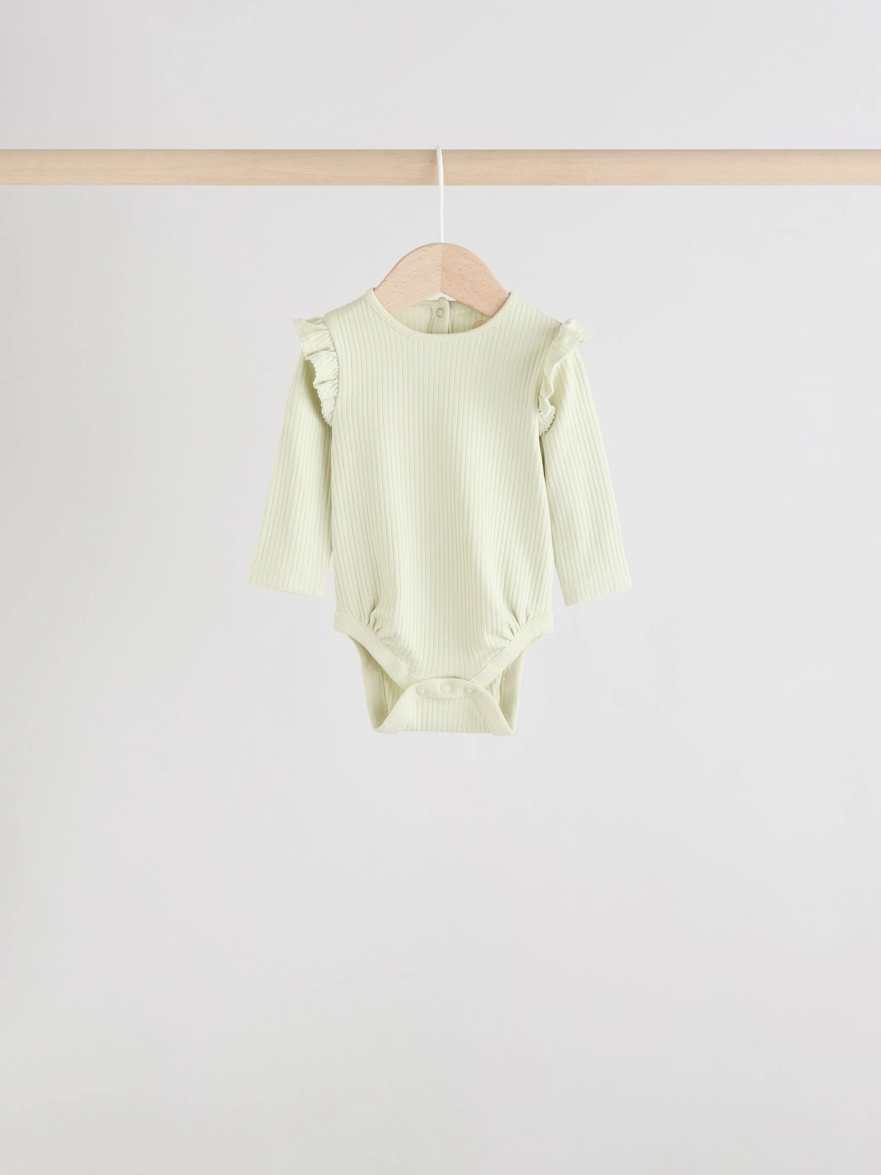 Blauw/crème/koraal Ditsy - Verpakking van 4 babyrompers met lange mouwen en ruches (0mnd-2jr)