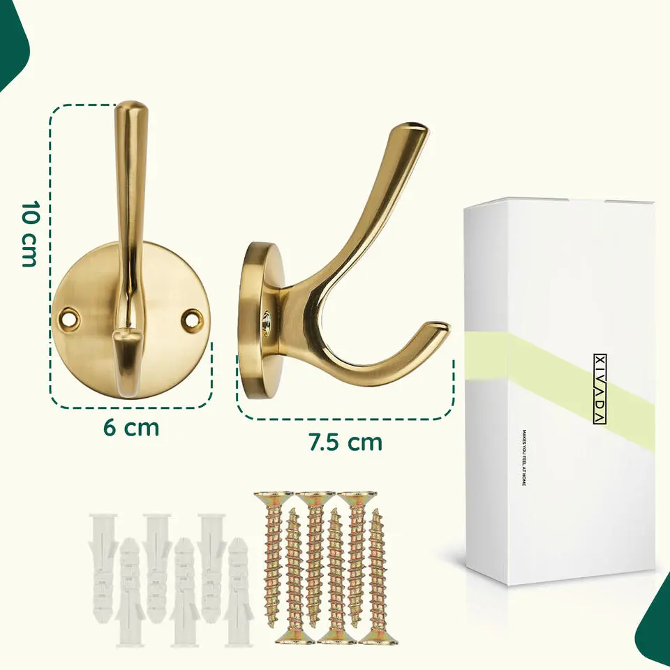 XIVADA Kapstokhaak Zena - Inclusief schroefset - Goud - Set van 3