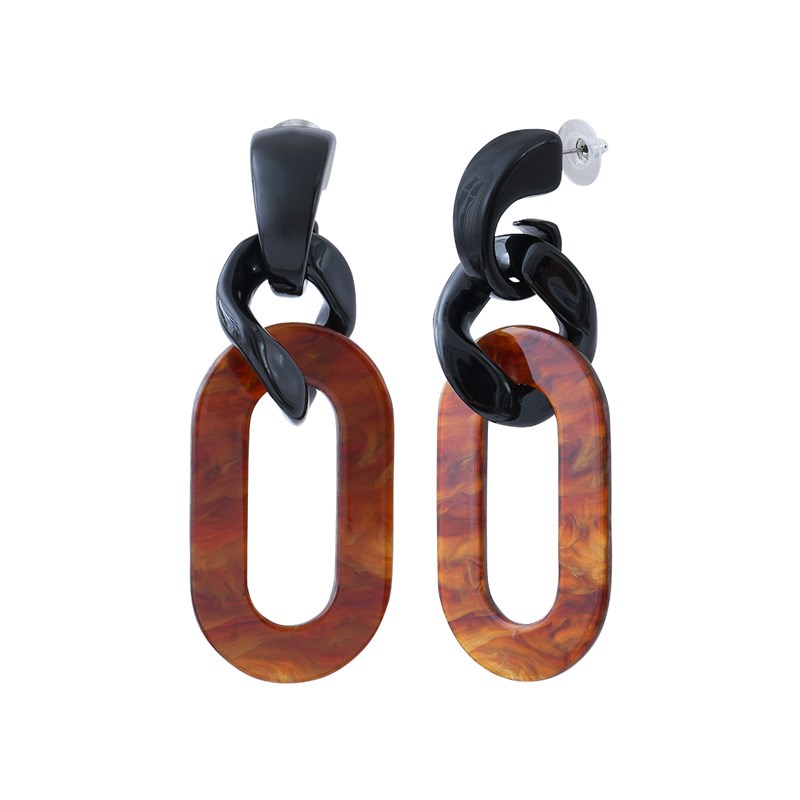 Boucles d'oreilles pendantes bicolores noires et marron