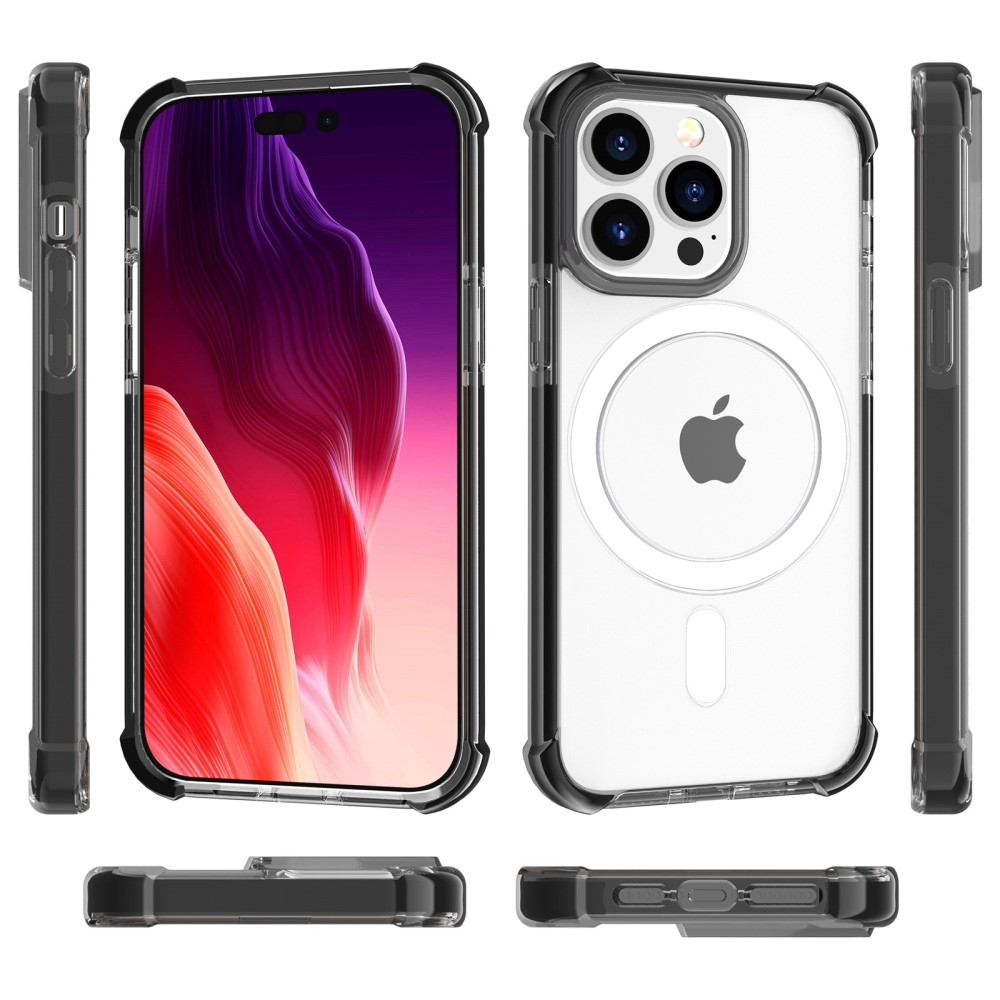 iPhone 15 Pro Max MagSafe Hybrid Hülle TPU Bumper Acryl Rückseite Air Cushion Fallschutz - Schwarz / Transparent