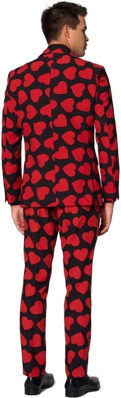 OppoSuits - King of Hearts - Pak - Zwart met Rode Hartjes - 100% Polyester