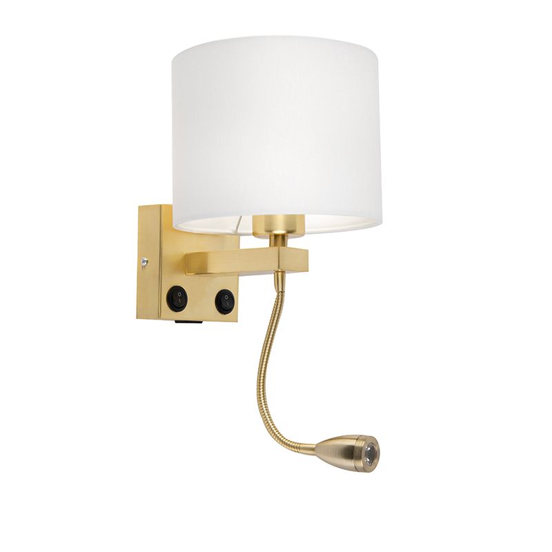 Gouden wandlamp USB met witte kap - Brescia Combi