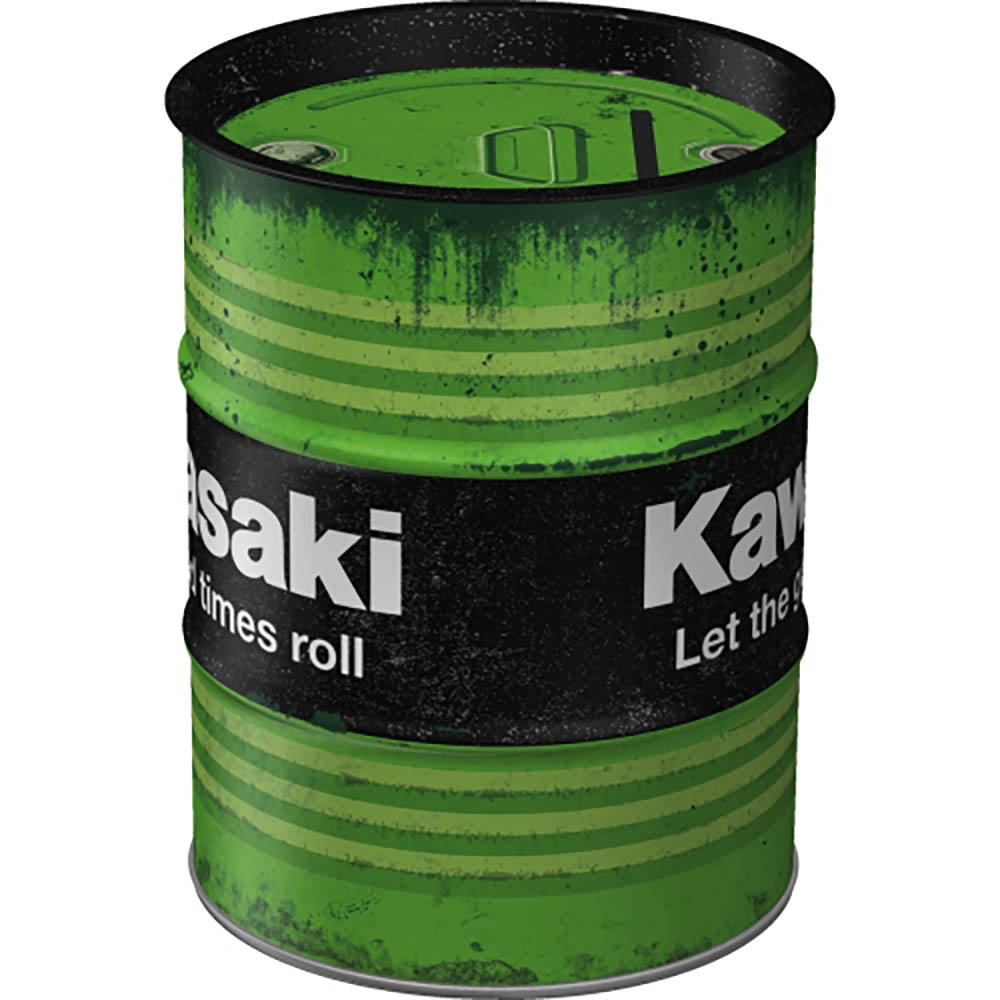 nostalgic art - Tirelire Vintage - Baril d'Huile Kawasaki Vert / Noir / Blanc
