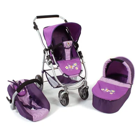 Bayer Chic 3in1 Kombi Puppenwagen EMOTION ALL IN, Purple Checker