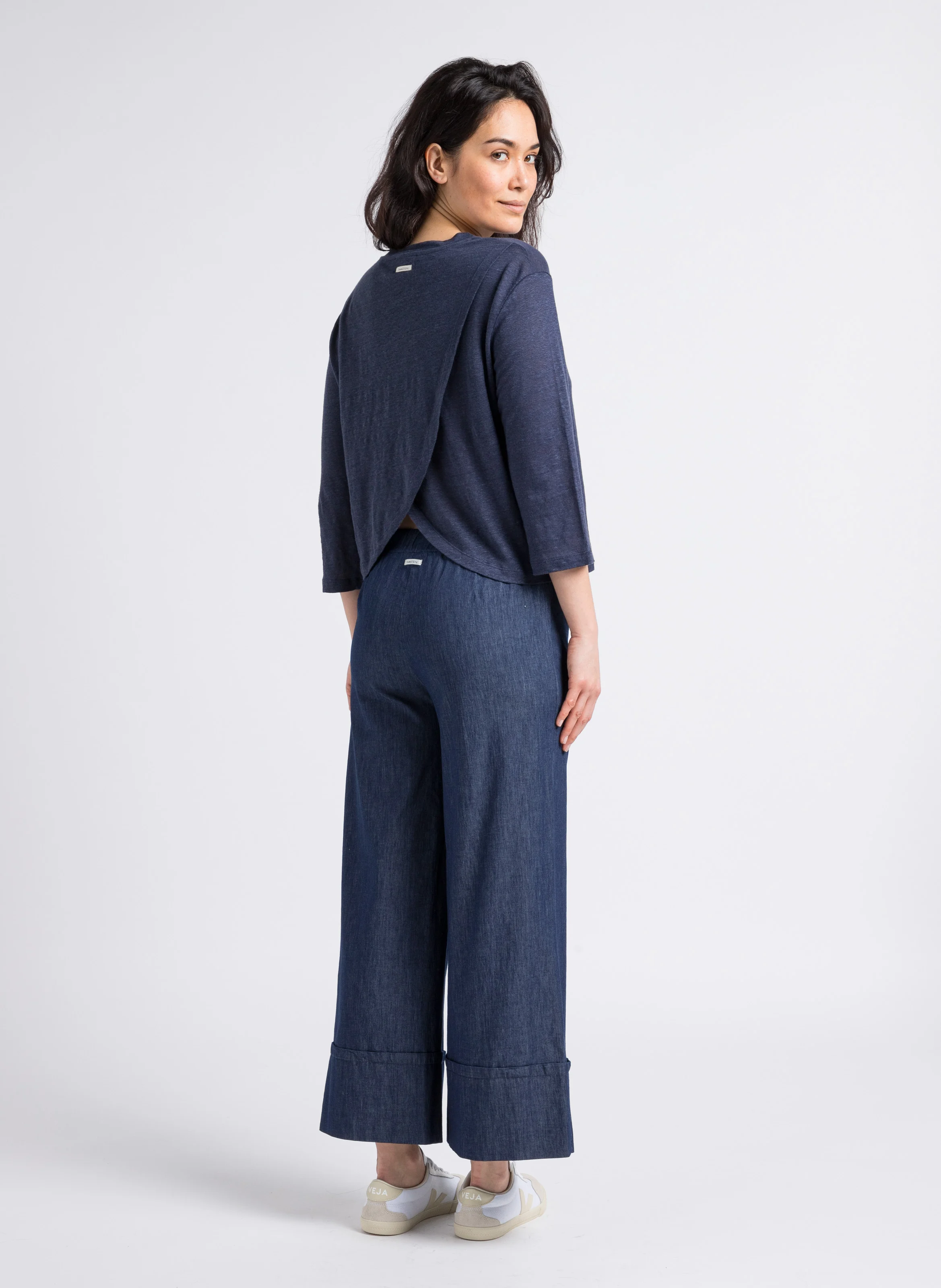 Tee-shirt ample col rond en lin | Bleu