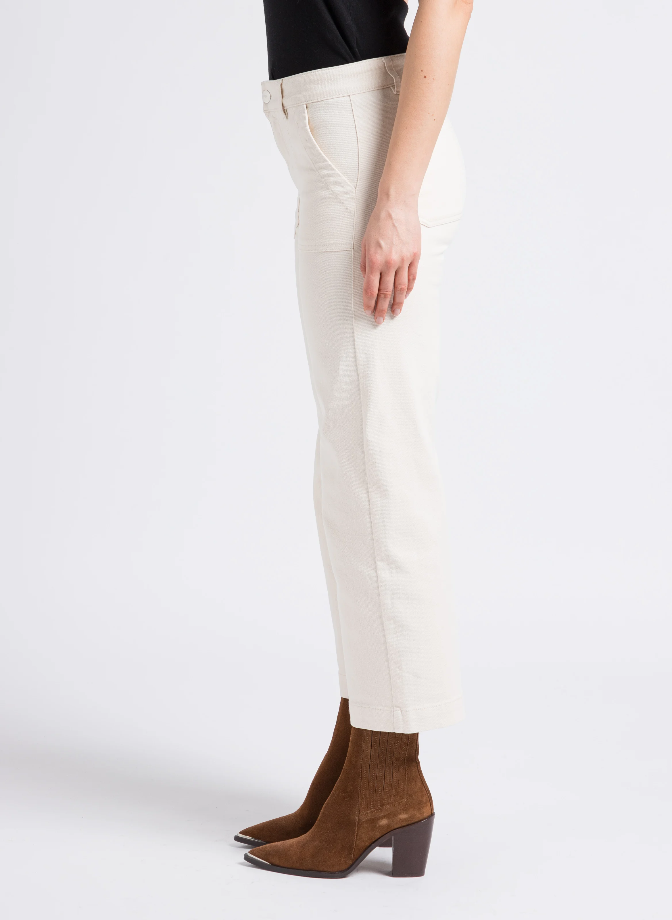 SELYNA - Jean droit taille haute en coton mélangé | Beige