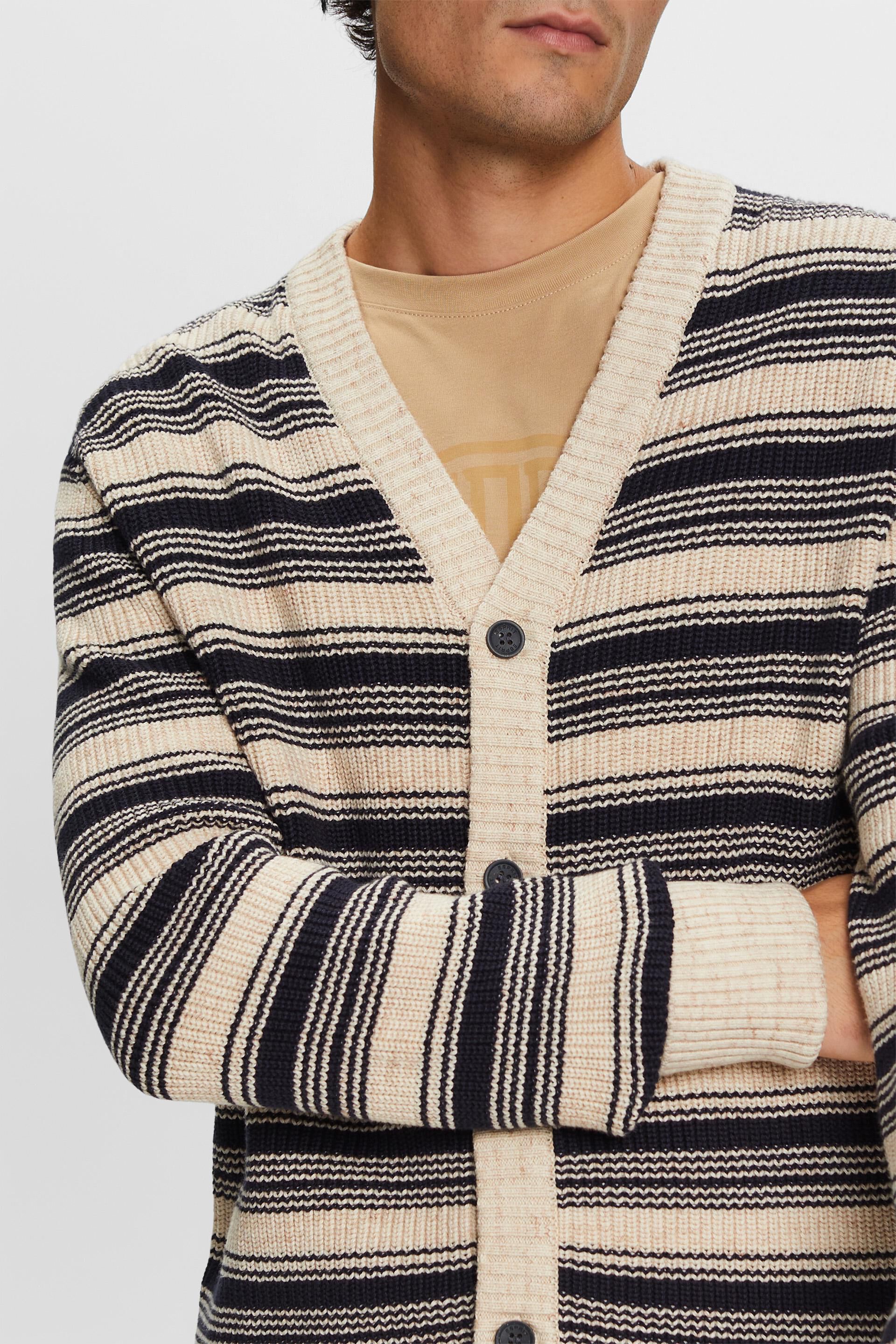 Cardigan rayé à col V, 100 % coton