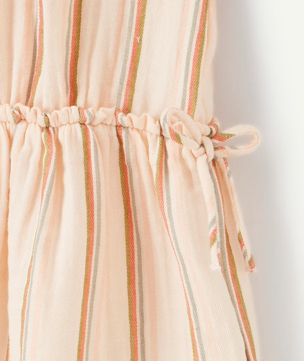 ROBE BÉBÉ FILLE EN COTON ROSE AVEC RAYURES COLORÉES