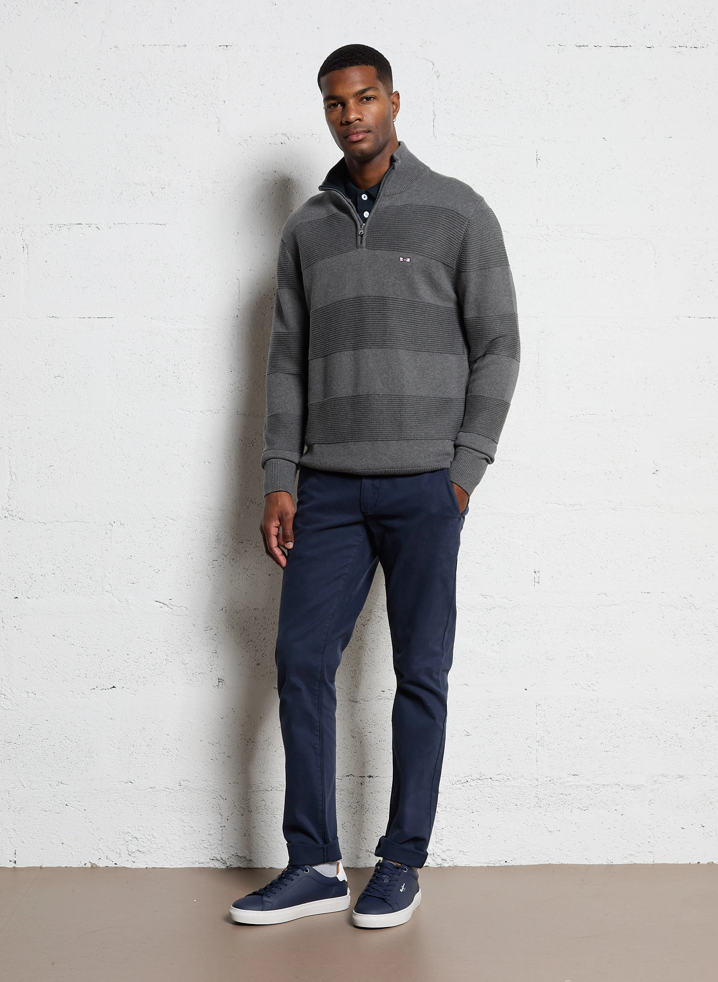 Pull col montant en coton| Gris