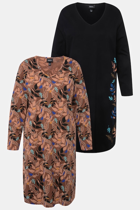 Bigshirts, 2er-Pack, Blätter, V-Ausschnitt, Langarm