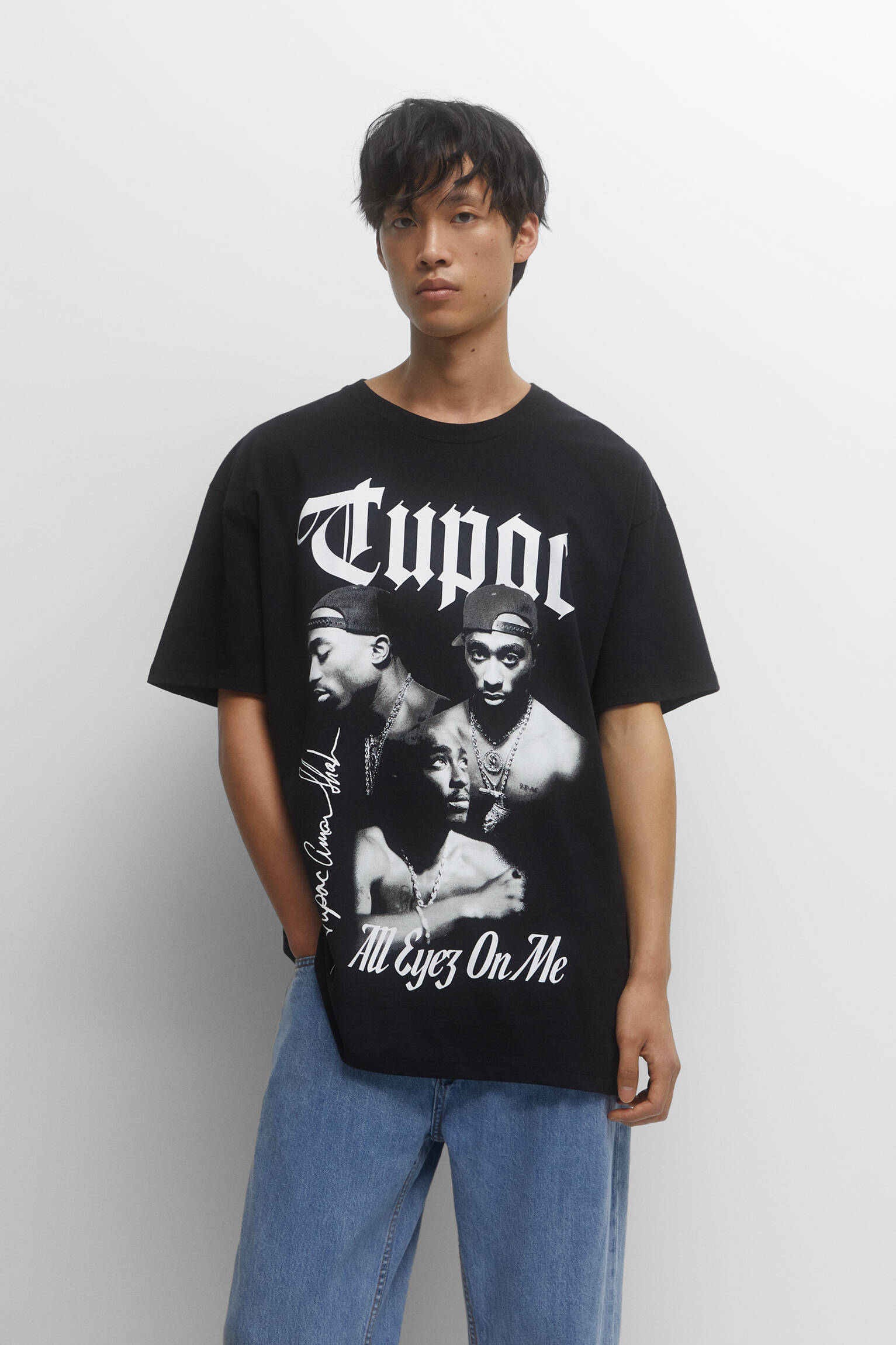 Camiseta oversized Tupac All Eyez On Me tamanho - Preta