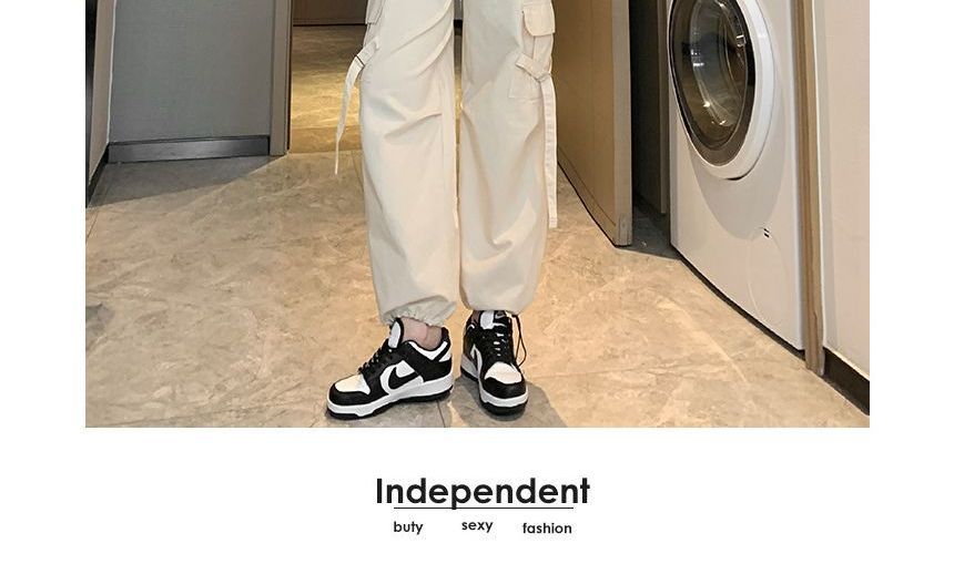 Supernova - Hoge taille, effen, baggy cargobroek met trekkoord